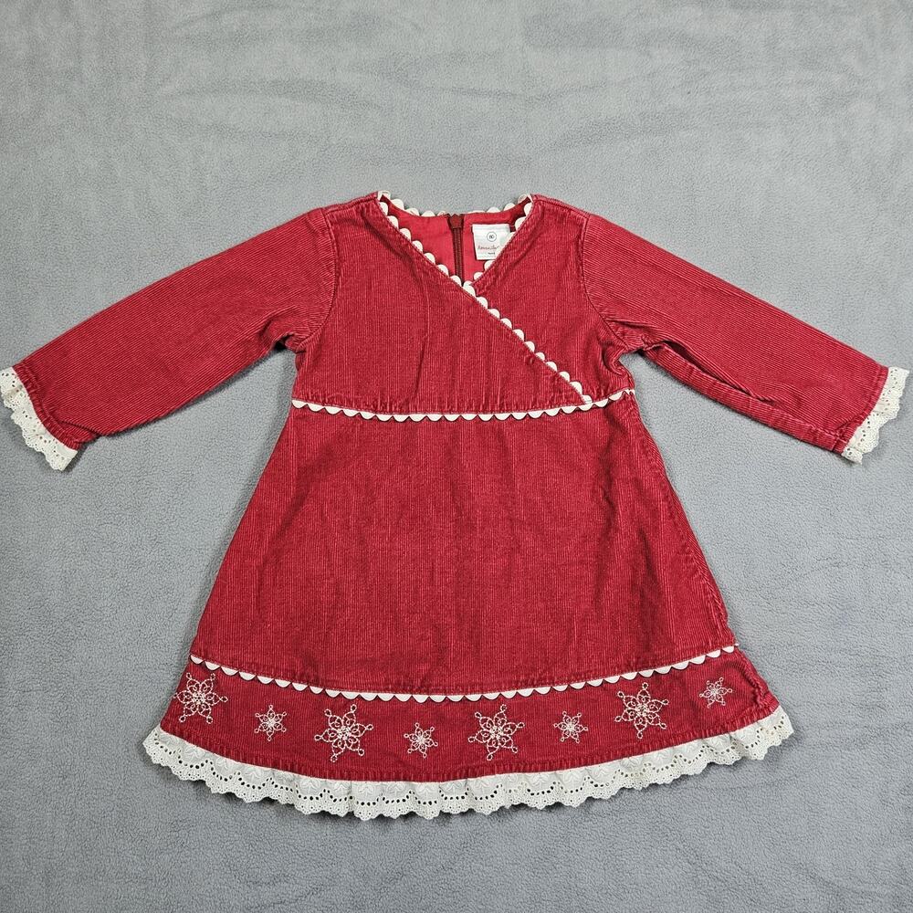 Hanna‎ Andersson Dress Size 80 US 18-24 Month Red Corduroy Holiday Christmas